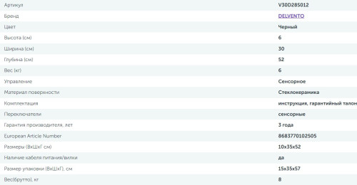 Электрическая варочная панель Delvento (Делвенто) V30D28S012