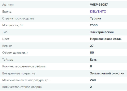 Электрический духовой шкаф Delvento (Делвенто) V6EM68057