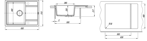 Кухонная мойка Florentina (Флорентина) Липси 650, антрацит