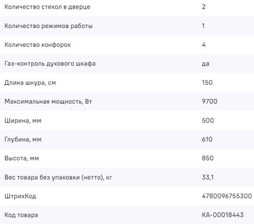Газовая плита MAUNFELD (Маунфилд) MGC50GEW01