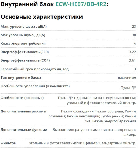 Сплит-система Ecoclima (Экоклима) ECW-HE07/BB-4R2