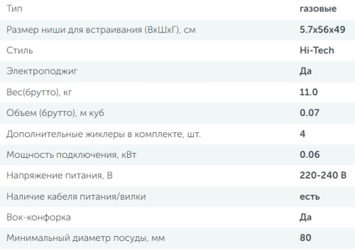 Газовая варочная панель Simfer (Симфер) H60V41B522