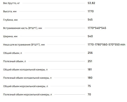 Встраиваемый холодильник Krona (Крона) BALFRIN KRFR101