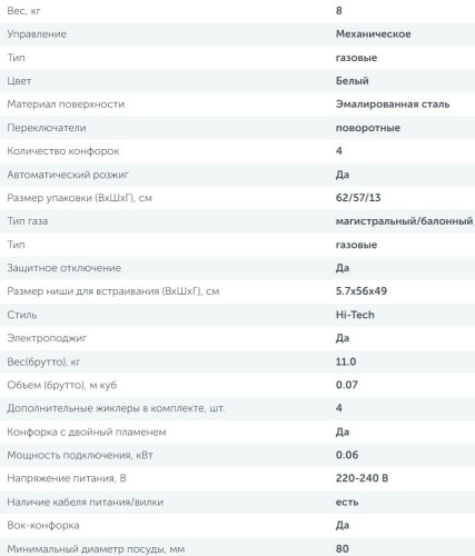 Газовая варочная панель Simfer (Симфер) H60V41W516