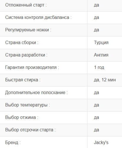 Стиральная машина Jacky's (Джекис) JW 10W12TF1