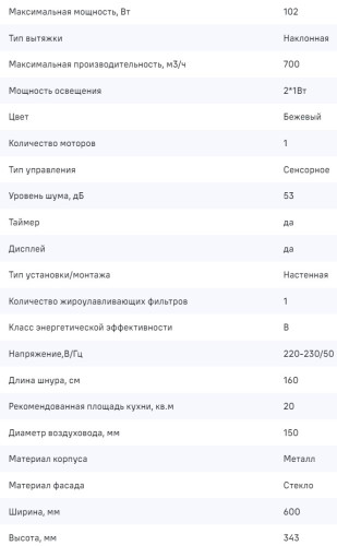 Вытяжка MAUNFELD (Маунфилд) Cascada 60 бежевый