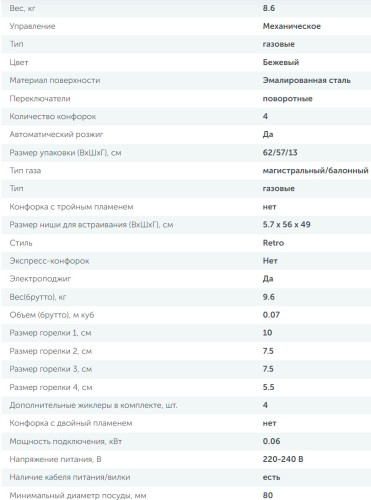 Газовая варочная панель Simfer (Симфер) H60Q40O420