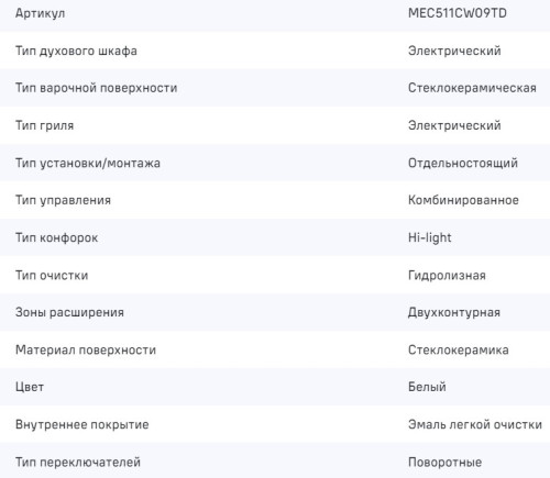 Электрическая плита MAUNFELD (Маунфилд) MEC511CW09TD
