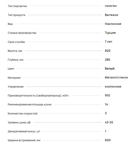 Вытяжка Krona (Крона) FIONA 600 white PB