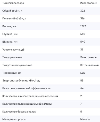 Встраиваемый холодильник MAUNFELD (Маунфилд) MBL177SWGR Inverter