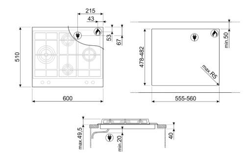 Газовая варочная панель Smeg (Смег) PX364LMB
