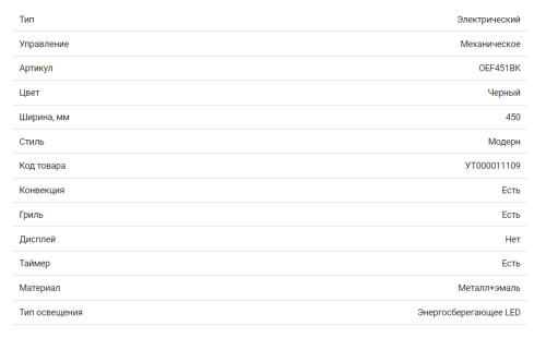 Электрический духовой шкаф HOMSair (ХОМСэйр) OEF451BK