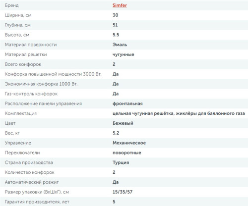 Газовая варочная панель Simfer (Симфер) H30V20O516