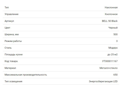 Вытяжка HOMSair (ХОМСэйр) BELL 50 ЧЕРНЫЙ