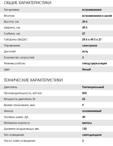 Встраиваемая вытяжка Weissgauff (Вайсгауф) Aura 850 WH