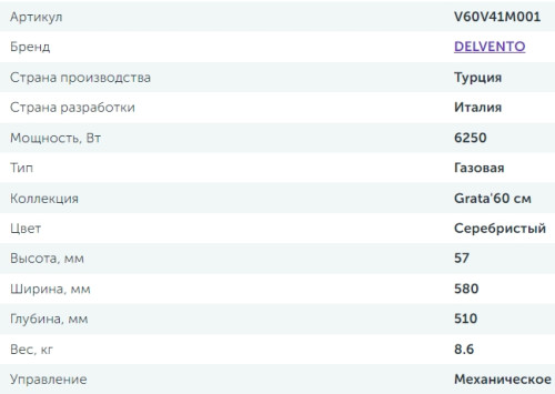 Газовая варочная панель Delvento (Делвенто) V60V41M001