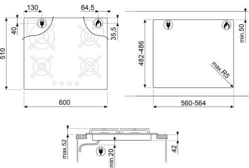 Газовая варочная панель Smeg (Смег) PV364N