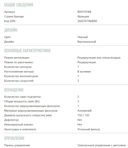 Вытяжка Brandt (Брандт) BHV1974IB