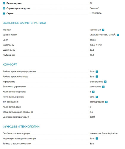 Вытяжка Elica (Элика) L'ESSENZA WH/A/90
