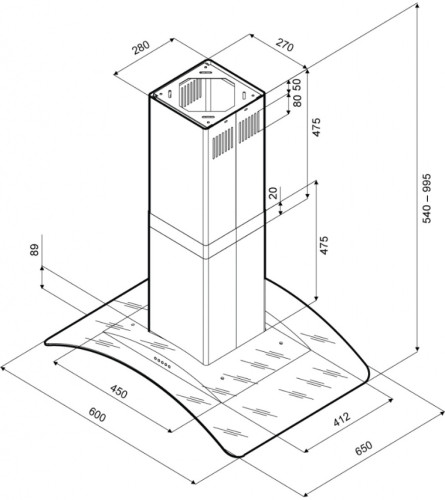 Вытяжка Krona (Крона) SHARLOTTA isola 600 inox glass 5P