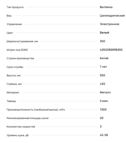 Вытяжка Krona (Крона) TINA 350 WHITE 3P