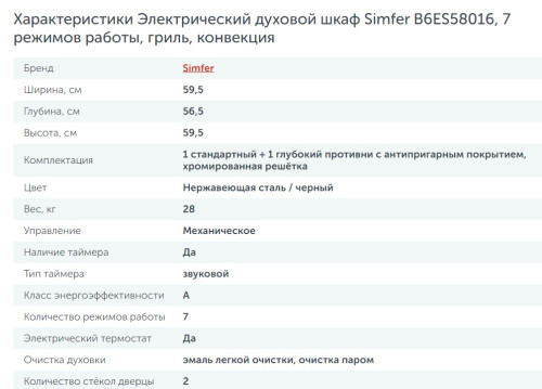 Электрический духовой шкаф Simfer (Симфер) B6ES58016
