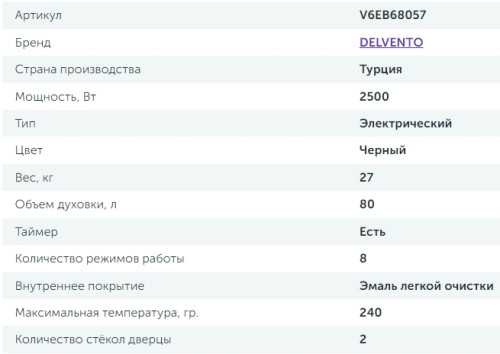 Электрический духовой шкаф Delvento (Делвенто) V6EB68057