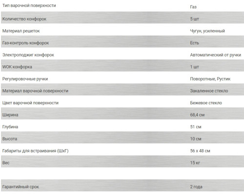 Газовая варочная панель Hiberg (Хайберг) VM 7055 RY