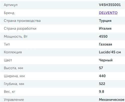 Газовая варочная панель Delvento (Делвенто) V45H35S001