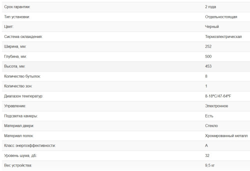 Винный шкаф Weissgauff (Вайсгауф) WWC-08 Bottle