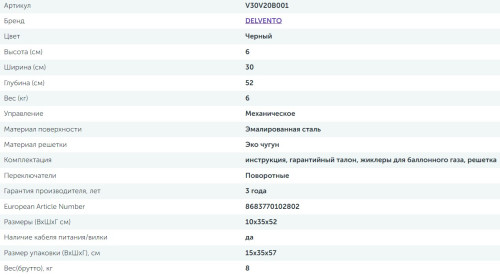 Газовая варочная панель Delvento (Делвенто) V30V20B001