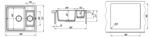 Кухонная мойка Florentina (Флорентина) Липси 580К, антрацит