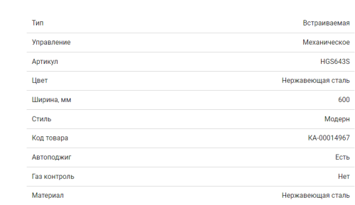 Газовая варочная панель HOMSair (ХОМСЭйр) HGS643S