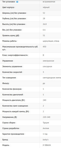 Встраиваемая вытяжка Jacky's (Джекис) JV BB684