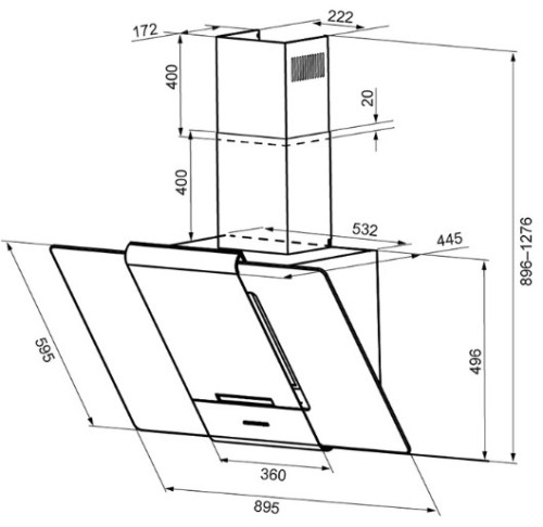 Вытяжка Krona (Крона) TALLI 900 inox/black glass 3P
