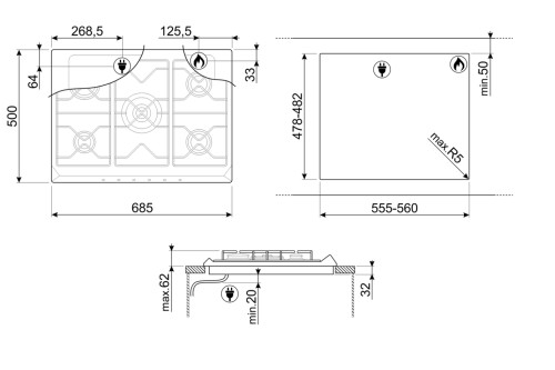 Газовая варочная панель Smeg (Смег) SRV876POGH