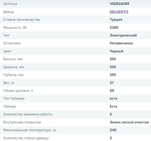 Электрический духовой шкаф Delvento (Делвенто) V6EB16088