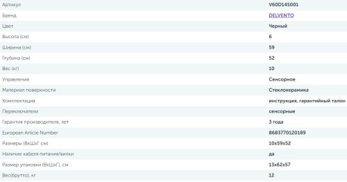 Электрическая варочная панель Delvento (Делвенто) V60D14S001