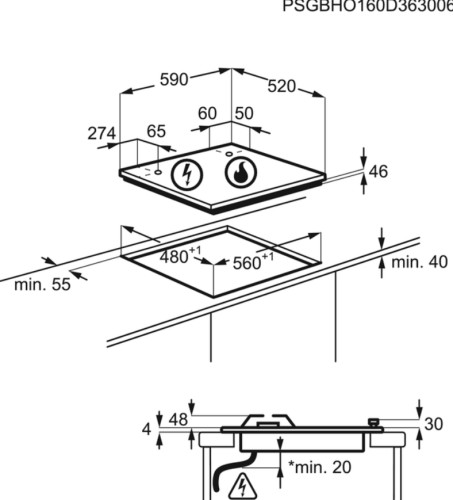 Газовая варочная панель Electrolux (Электролюкс) GPE363RBV