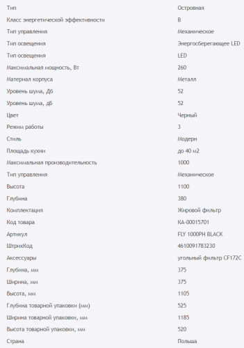 Вытяжка HOMSair (ХОМСэйр) FLY 1000PH черный