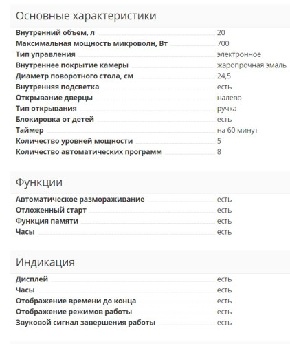 Микроволновая печь Supra (Супра) 20TS55