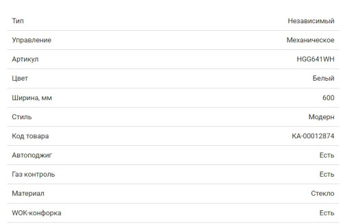 Газовая варочная панель HOMSair (ХОМСЭйр) HGG641WH