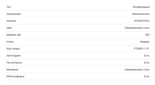 Газовая варочная панель HOMSair (ХОМСэйр) HGS643TGCS