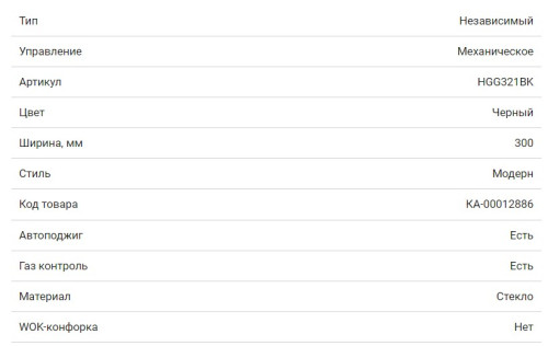 Газовая варочная панель HOMSair (ХОМСЭйр) HGG321BK