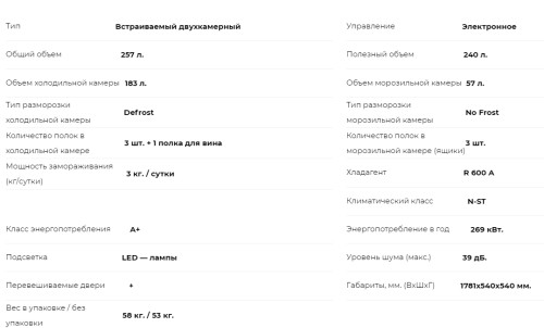 Встраиваемый холодильник Lex (Лекс) RBI 240.21 NF