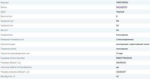 Индукционная варочная панель Delvento (Делвенто) V60I74S001