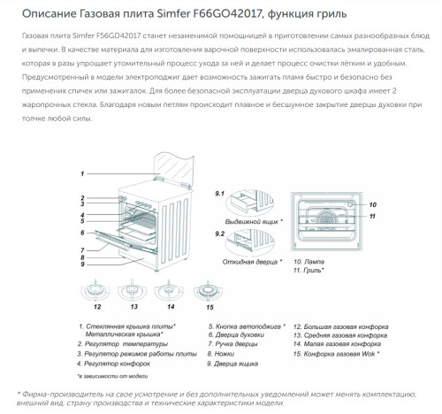 Газовая плита Simfer (Симфер) F66GO42017