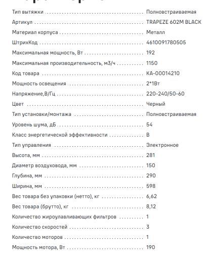Встраиваемая вытяжка MAUNFELD (Маунфилд) TRAPEZE 602M черный