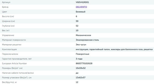 Газовая варочная панель Delvento (Делвенто) V60V41R001