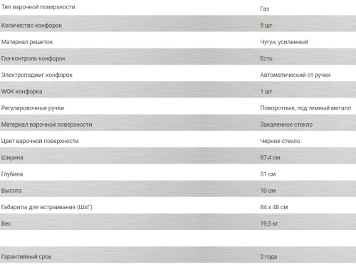 Газовая варочная панель Hiberg (Хайберг) VM 9055 B